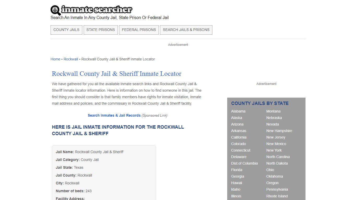 Rockwall County Jail & Sheriff Inmate Locator - Inmate Searcher